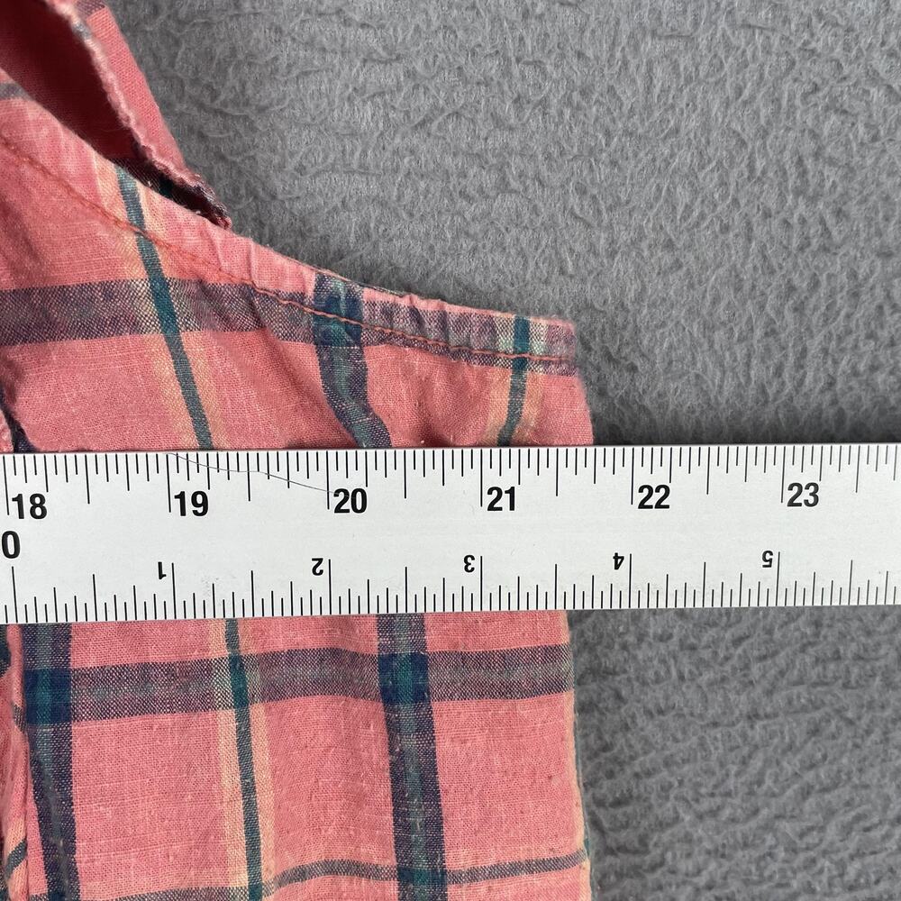 Anthropologie Coral Pink Plaid Ruffle-Sleeve Top - Picture 7 of 8